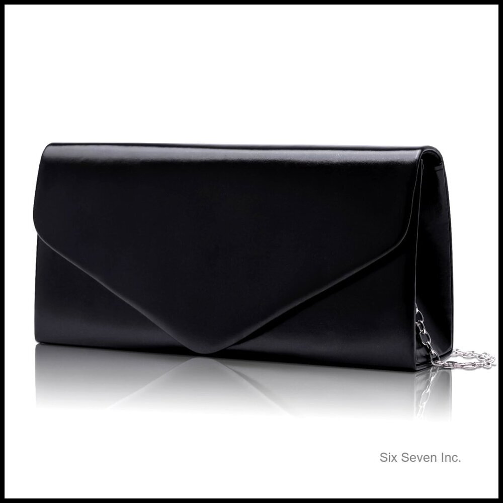 Elegant Vegan Leather Envelope Clutch with Chain Strap Formal Evening Handbag